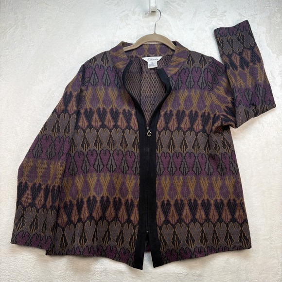 Misook Jackets & Blazers - Misook Womens Knit Jacket Medium Geometric Zip Up Textured Boho Chic Art